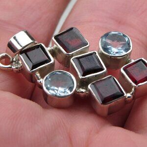$300 Sterling Silver Aquamarine 2ct. & Garnet 4ct. Pendent